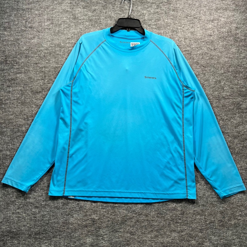 Simms SolarFlex Fishing Shirt Mens Large Blue Long Sleeve UPF Performance Tee
